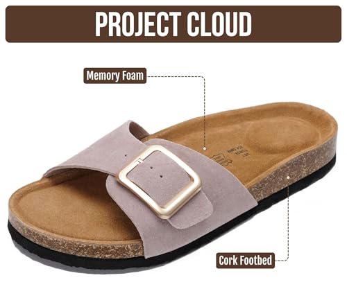 Image of Project Cloud 100% Genuine Leather Sandals Women Dressy Beach Essentials Slides for Women Footwear - Lightweight with Memory Foam Insole Sandals for Women 2026 - Womens Slides