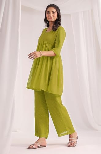Image of Janasya Women's Dobby Georgette Self Design Gathered Co-ord Set