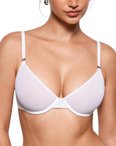 Image of INLYRIC Women's Cosnufy Sheer Balconette Bra Demi Unlined Plunge Mesh See Through Sexy Bras Underwire