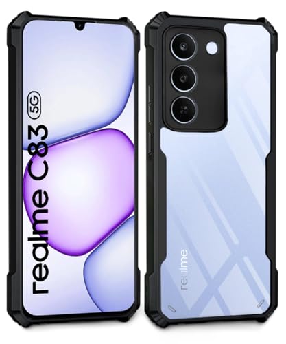 Image of WOW IMAGINE Shock Proof Clear Back Case Mobile Cover for Realme C83 5G | Realme Narzo 100 Lite 5G | Realme P4 Lite 5G (Hard | Hybrid PC + TPU | Full Armour Device & Camera Protection | Black)