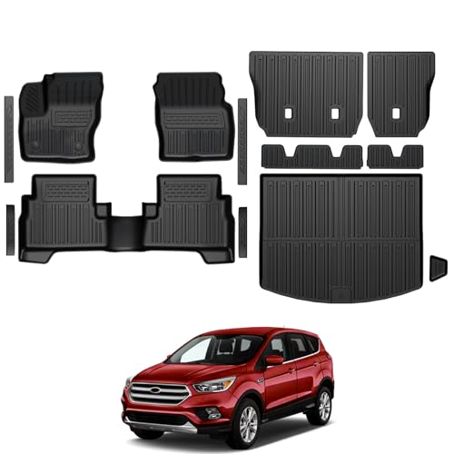 Image of Floor Mats for Ford Escape 2013-2019, All Weather Floor Mats Trunk Cargo Liner with Backrest Protectors and Door Sill Guards Accessories, Full Coverage Set