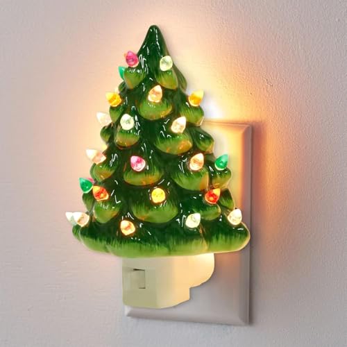 Luce notturna vintage a forma di albero di Natale, lampada