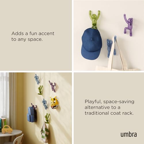Image of Umbra Buddy Wall Hooks, Drill-Free Pin-Point Coat Hooks, Gem Multi
