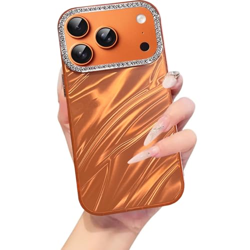Image of Elzzi Compatible with iPhone 17 Pro Max Case | Marble Glossy Hard PC Back Cover with Diamond Camera Protector | Ultra Stylish Shockproof Back Cover Case for Girls Women-Orange