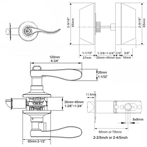 Keyed Alike Front Door Entry Lever With Double Cylinder Deadbolts,Polished Brass,Exterior Entrance Lever Door Handle,Wave Shape Door Lock Gold,Interior Door Handle Set For Front/Back Gate #TOP7