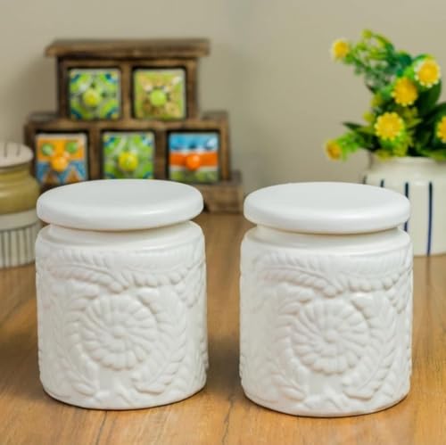 Image of Ceramics Storage Jar 1kg | Jars for Dining Table, Salt Containers, Sugar Storage | Elegant And Durable | Perfect for Kitchen Organization, Food Preservation (White)