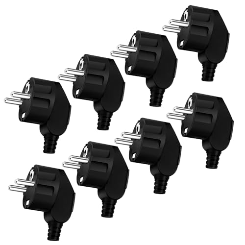 8 Piezas Enchufe Schuko Macho 250V 16A Conector Schuko en Angulo Enchufe De Seguridad Europeo para cables de 8 a 10 mm para Uso en Interiores y Exteriores