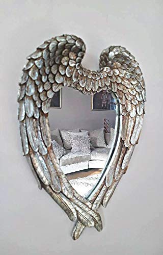HomeZone Vintage Retro Shabby Chic Style Small Heart Shaped Angel Wing Wall Mirrors Angel Wings Heart Shaped Feathered…