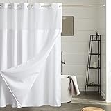 Furlinic Waffle Weave No Hook Shower Curtain with Snap in Fabric Liner Set,Heavy Duty Textured Bathroom Curtain with See Through Window,Waterproof & Machine Washable,Hotel Style,White,71x75 Inch