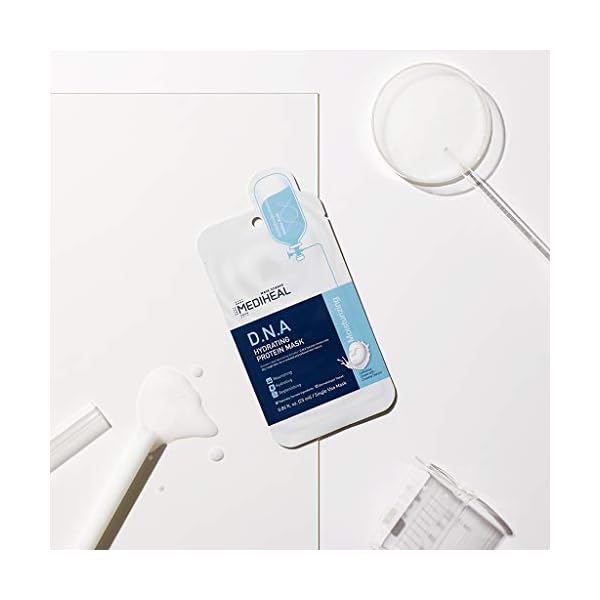 Mediheal Official [Korea's No 1 Sheet Mask] - 5 Pack D.N.A Hydrating Protein Mask/Jojoba Oil & Squalane & Ceramide Contained Skin Nourishing Facial Mask, Bamboo Cellulose Sheet with Creamy Essence
