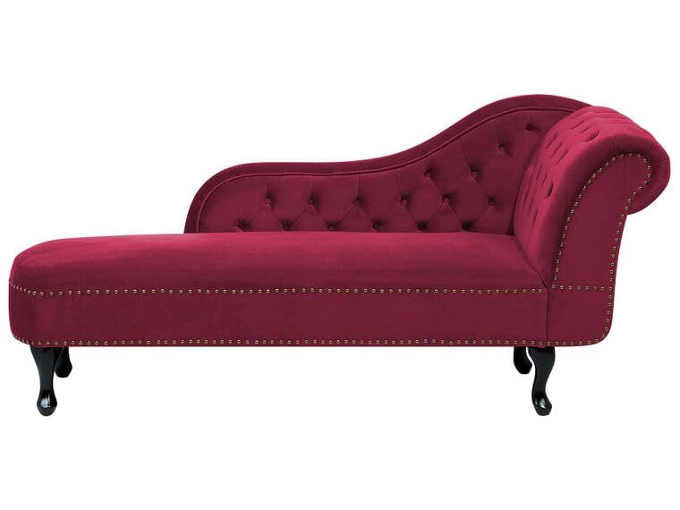 Image of Velvet Modern Chesterfield Chaise Lounge Couch 166 X 63 X 76 for Your Loving Space (Burgendy, Right Arm)