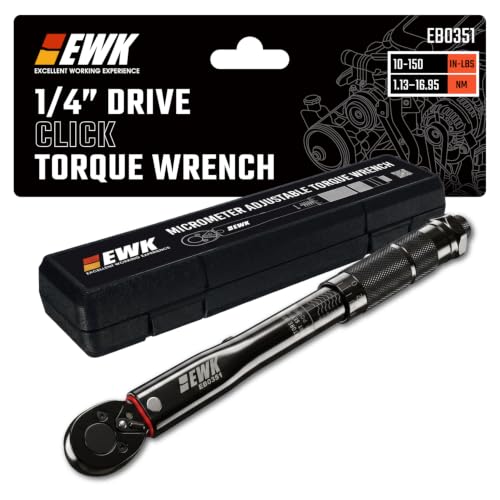 EWK 1/4″ Drive Click Torque Wrench 10–150 in-lbs（1.13–16.95 Nm） | ±4% Accuracy, Direct Spec Reading, 150% reinforced thick-wall, Factory Calibrated