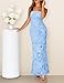 MEROKEETY Women's Floral Strapless Maxi Dress 2026 Summer Mesh Tube Bodycon Formal Wedding Guest Cocktail Party Long Dresses, Blue, Small