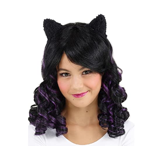 Black Mixed Purple Cosplay Wig with Plush Cat Ears for Child