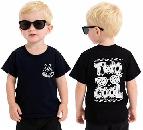 Zypynith 2 Year Old Boy Birthday Gift:Two Cool T-Shirt for Boys 2nd Birthday Outfit Clothes Decorations Black and White