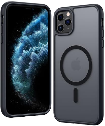 Image of FNTCASE for iPhone 11 Pro-Max Case: Matte Magnetic Phone Cases Compatible with Magsafe Slim Anti Yellowing Military Grade Drop Protection Rugged Protective Translucent Cell Phone Cover (C-Black)