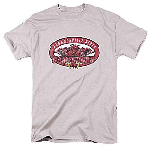 Jacksonville State University Official Distressed Primary Unisex Adult T-Shirt, Silver, Small