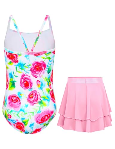 Image of Girls Swimsuit One Piece Bathing Suit Sleeveless Swimwear Matching Skirts for Toddler Kids Swim Surfing