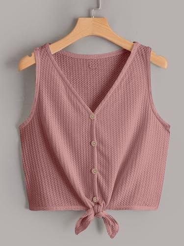 Image of Zilcon Women's Waffle 2025 Summer Causal Sexy Sleeveless Blouse V-Neck Twist Front Tee T-Shirt Crop Tops for Wome