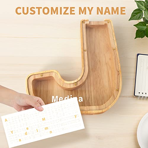 Wood City Letter Piggy Bank For Adults Boys Girls Kids, Wooden 9 Inch Large Personalized Bills And Coins Bank Money Box, Customized Name Diy Creative Gift For Real-Money, Alphabet Decorations (J) #TOP2
