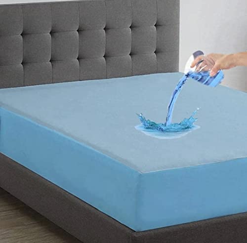 Image of Waterproof Mattress Protector King Size 78x72 - Waterproof Terry Cotton Mattress Protector /Breathable Elastic Fitted Style Bed Cover King Size Bed - Blue Color - Kids Urine Protection