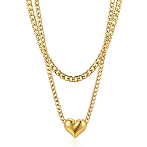 CONRAN KREMIX Waterproof Chunky Gold Necklace for Women Non Tarnish,Stainless Steel Stack Necklace,Paper Clip Rope Chain Gift for Women