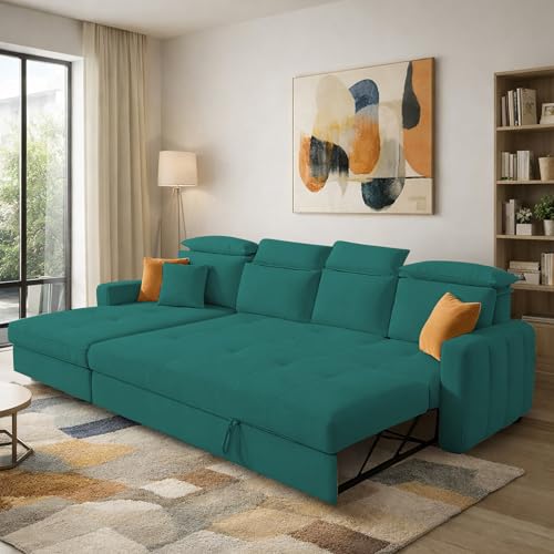 Image of Casaliving Gagnon LHS 6 Seater L Shape Corner Sofa Cum Bed for Living Room (Pine Fabric) Premium Fabric Sofa