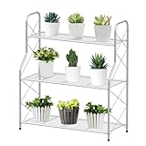 Bomclap Pflanzenregal Blumenregal Metall, 3 Stufen Pflanzenständer Blumentopf Topfhalter für Outdoor Indoor Balkon Garten, Multifunktionales Blumenregal mit großer Kapazität, Silber