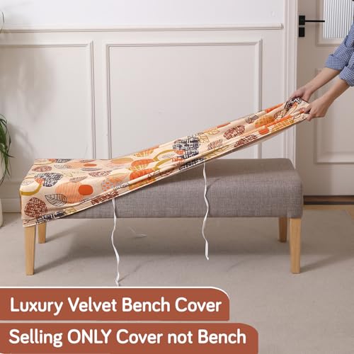 Image of HOKIPO Premium Printed Velvet Dining Bench Cover, Coral Autumn Leaves (AR-5798-D1)