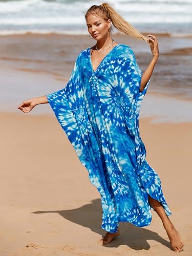 Image of IMAGEKOPE Women's Plus Size Animal Print V-Neck Batwing Kaftan Beach Dress Bathing Suit Cover-Up Loungewear
