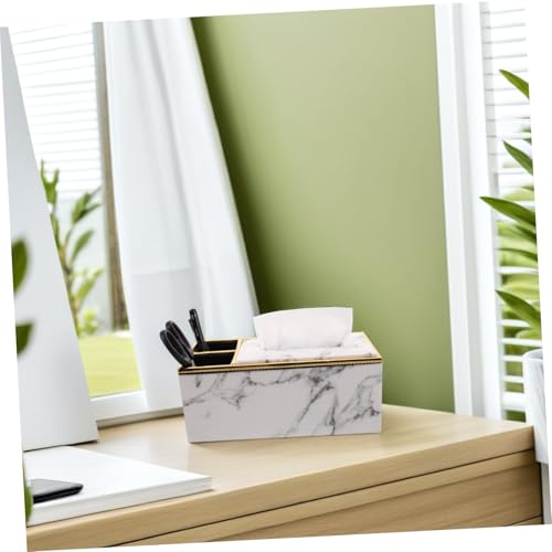 Boîte à mouchoirs en cuir PU marbre x2 avec support télécommande - 7