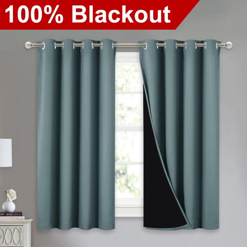 Image of NICETOWN 100% Blackout Curtains 54 inches Long, Double-Deck Completely Blackout Window Treatment Thermal Insulated Lined Drapes for Small Window (Aqua, 1 Pair, 52 inches Width Each Panel)