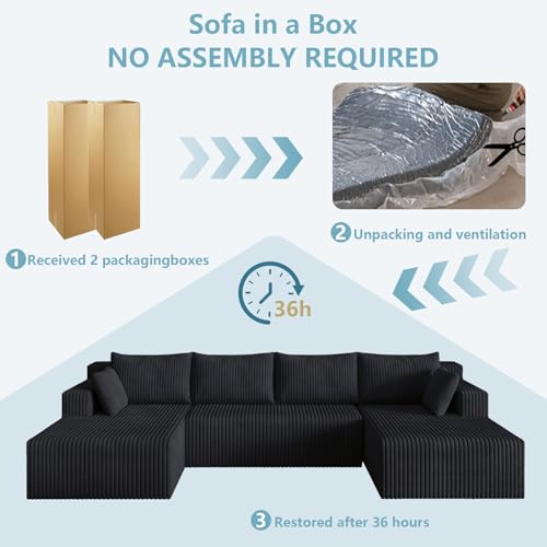 Image of 124 inch Boneless Cloud Couch Sectional Couches Sofa for Living Room