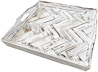 Olivia & Jane Paper and Pallet Rustic White Herringbone Ottoman Tray - Distressed