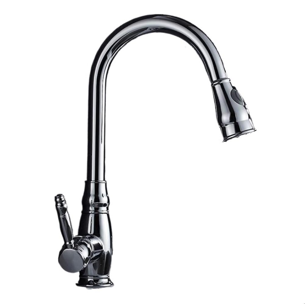 Blyqxs Chrome Kithchen Faucets Pull Out Kitchen Sink Faucet Brass Swivel Spray Kitchen Tap Single Hole Water Tap Xt-99(Chrome)