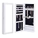 DREAMADE Armoire à Bijoux Murale avec Miroir, Armoire de Rangement en MDF pour Boucles d’Oreilles Bracelets Colliers Bagues avec Plusieurs Barres Crochets 35 X 9 X 88 CM Blanc