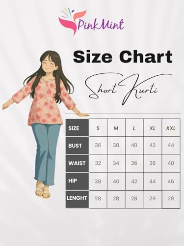 Image of Pinkmint Women's Printed Cotton Blend Short Kurti l All Over Printed V-Cut Neckline Casual Wear Tunic Top's l Ethnic Top's for Girls