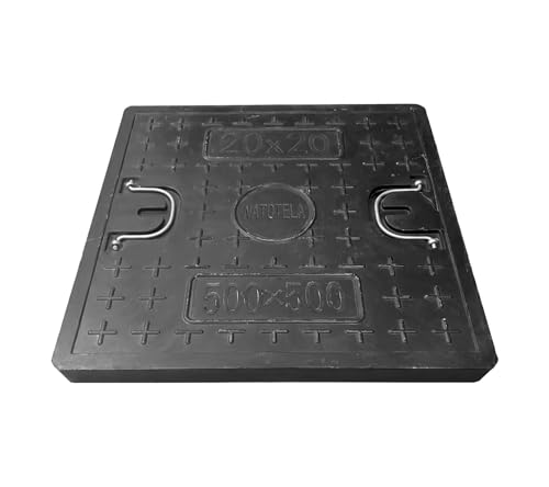 Natotela 20x20in Fiberglass Replacement Manhole Cover-Only Lid,Corrosion Resistance Square FRP Sewer Cover with Handles for Yard, Lawn,Pavement,Heavy Duty Septic Tank Lid,Non-slip Sewage Basin Covers