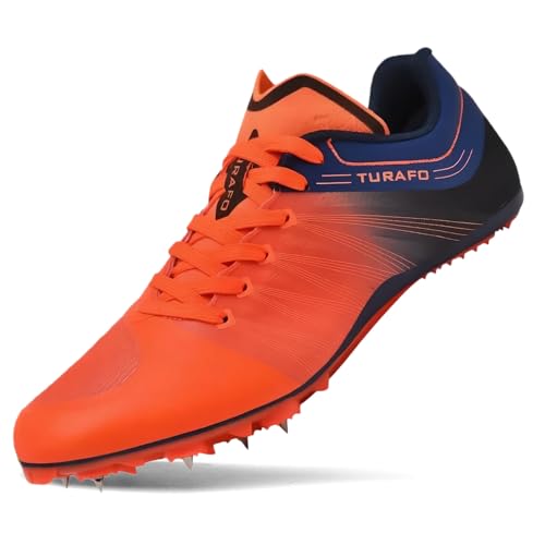 TURAFO Professional Mens Womens Track and Field Shoes Spikes Track Race Jumping Sneakers Running Sneakers Orange