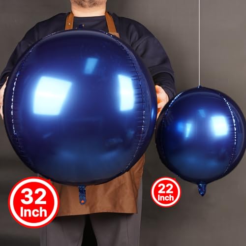 Image of PartyWoo Navy Blue Foil Balloons 6pcs Large Round Giant Jumbo 4D Balloons