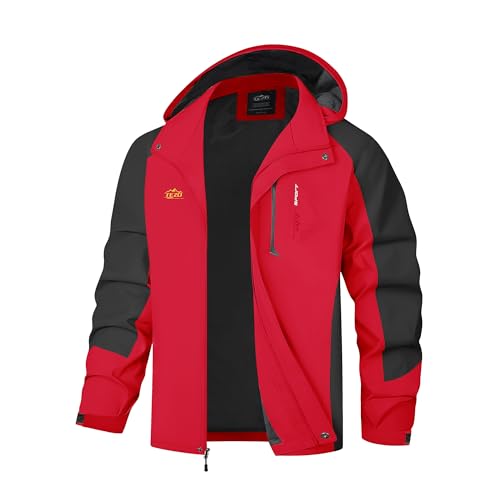 Image of Mens Rain Jacket Waterproof with Hooded Hiking Coat Lightweight Windbreaker | Windproof Mountain Jacket,Multi Zip Pockets Windbreaker,Work,Breathable,Fishing,Active Performance Shell Jackets,Outer Layer
