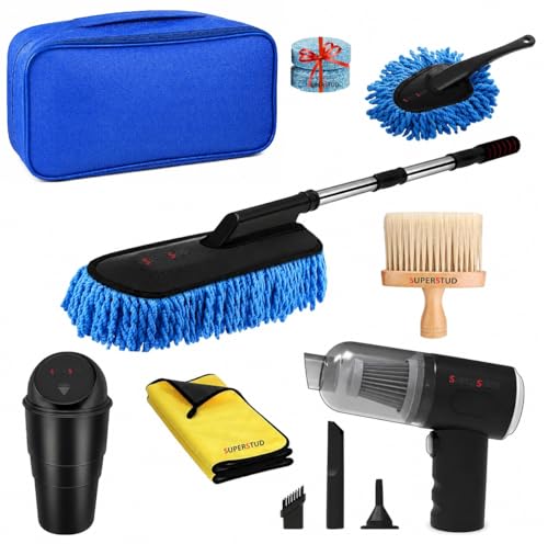 Image of SUPERSTUD 6 Pcs - Car Duster Microfiber Brush Long-1 with | 3in1 Car Vacuum 1Pcs | 1Pcs Car Dustbin | 1Pcs Microfiber Cloth | 1Pcs Interior Cleaning Brush | 1Pcs AC Vent Brush - Royal Blue Color (10)