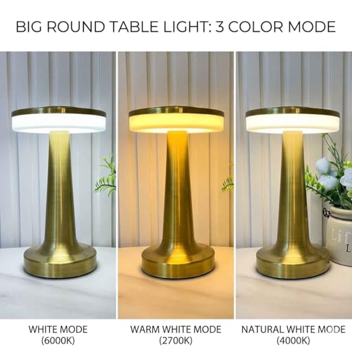 Image of Big White Round Table Lamp,Touch Sensor 3 Color Modes Warm Cool Natural Light, Adjustable Brightness, Rechargeable 1200mAh Battery, Portable LED Night Light for Bedroom Bedside Study Desk Uses