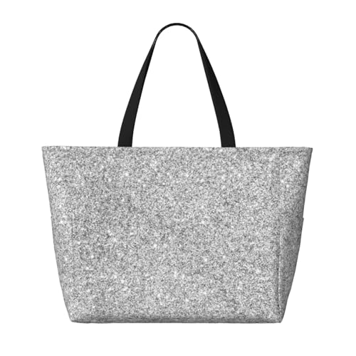 Silver Glitter Large Capacity Beach Travel Bag – Lightweight Foldable Waterproof & Sandproof Tote With Multiple Pockets,Beach Vacation Essentials2