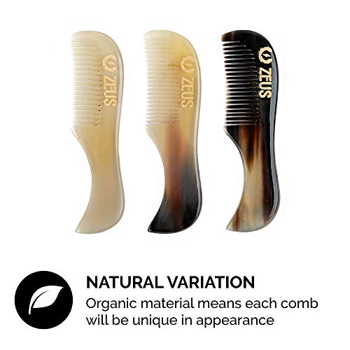 Zeus Horn Mustache Comb For Men, Leather Case, B41 #TOP3