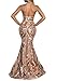 Yissang Women's Halter Floral Lace Sequined Sparkle Party Evening Cocktail Mermaid Maxi Long Dress Prom Gowns Rose Gold X-Large