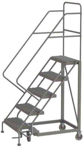 Image of Tri-Arc KDEC105242 5-Step Forward Descent Safety Angle Steel Rolling Industrial and Warehouse Ladder with Grip Strut Tread, 24-Inch Wide Steps