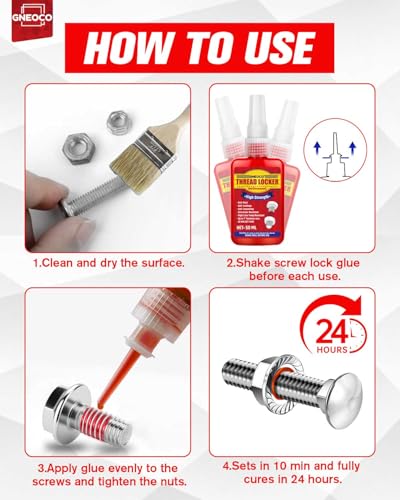 Image of Thread Lock Red, Threadlocker High Strength, Thread Locker for Nuts, Bolts, Fasteners and Metals, Anaerobic Curing Screw Glue to Prevent Loosening (Red (Permanent) 50ml*2)