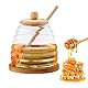 Luckwaii Honigglas mit Honiglöffel 500ml Honiggläser Honigspender Glas Honigtopf mit Löffel und Deckel Holz Rund, Honigbehälter Honey Dispenser Jar Transparent für Honig Sirup Küche Speicherung