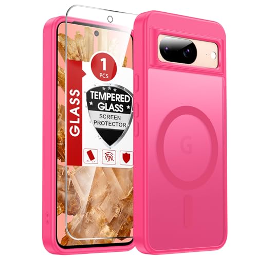 LeYi for Pixel-8 Case: Compatible for Google Pixel 8 Case with Screen Protector, Wireless Charging Matte Translucent Soft-Touch & Full Body Shockproof Funda para Pixel 8, Rose Red